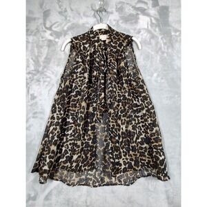Love...ady Womens Leopard Print Tie Neck Sleeveless Chiffon Blouse Medium 14837